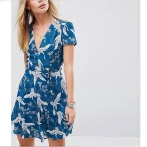 ASOS Glamourous Wrap Front Tea Dress in Heron Print